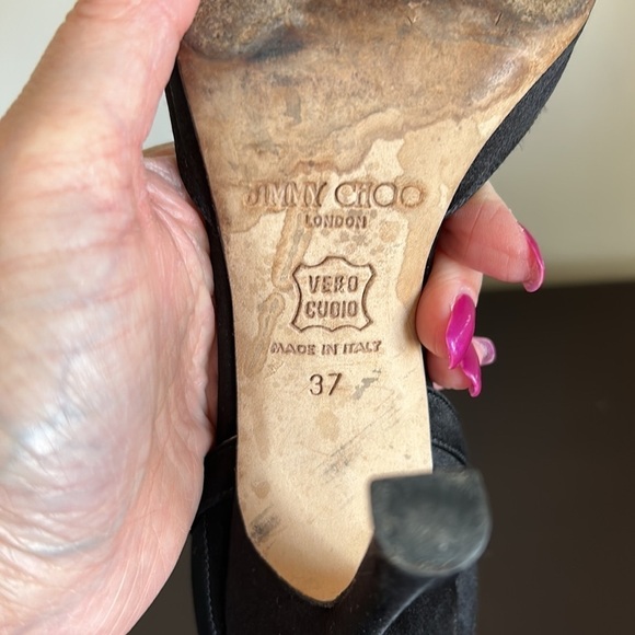 JIMMY CHOO London Black Silk Satin Peau De Soie Pumps Designer size 37 US 7 - Picture 11 of 11
